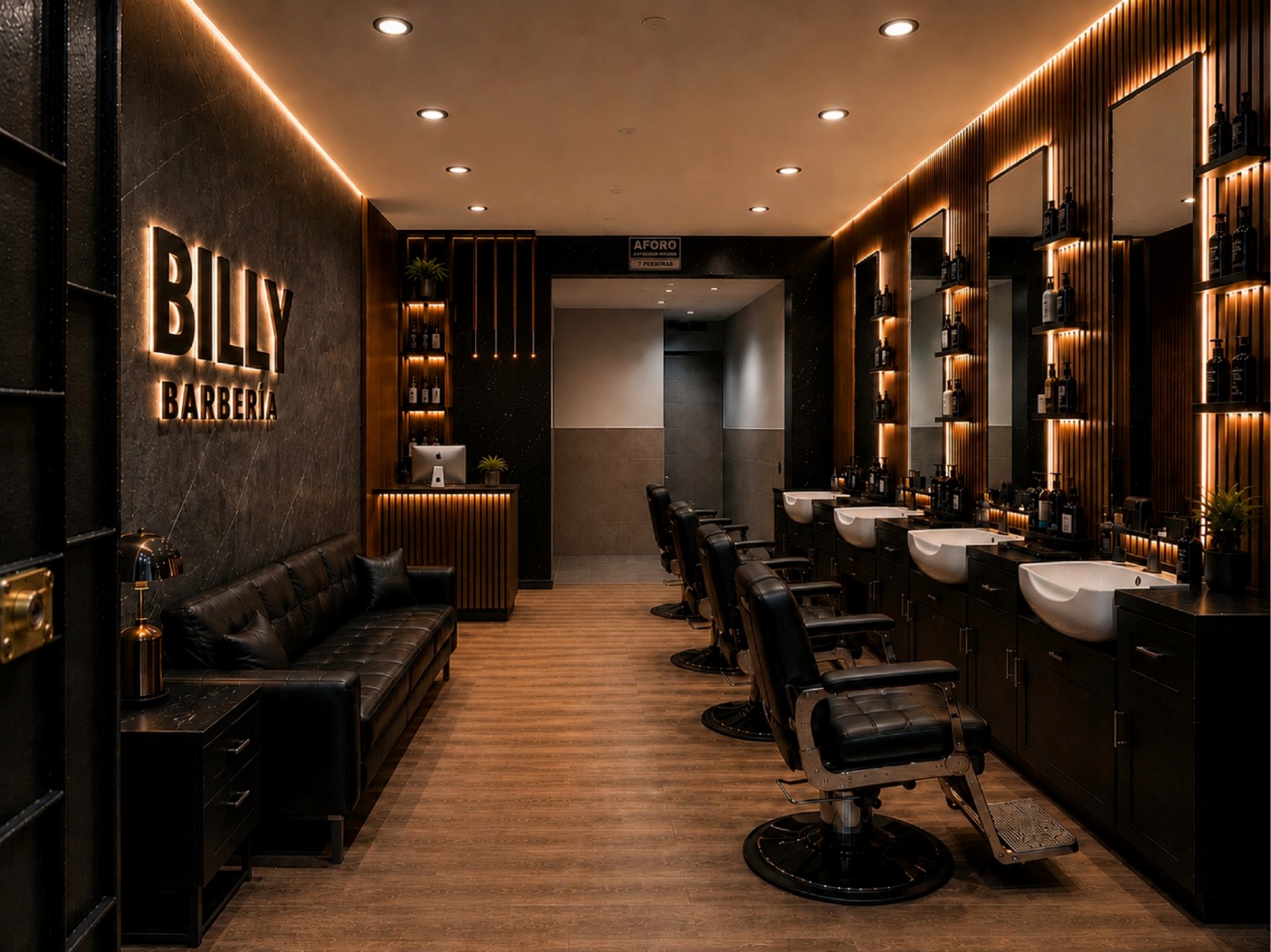 Vista principal — sillas, paneles y LED