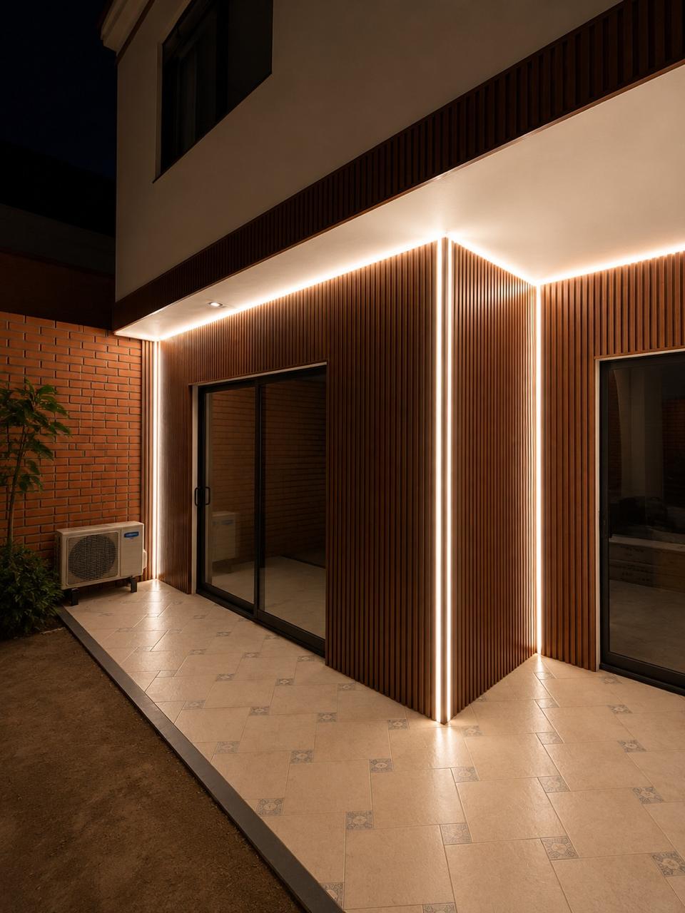 Exterior terminado con paneles y LED